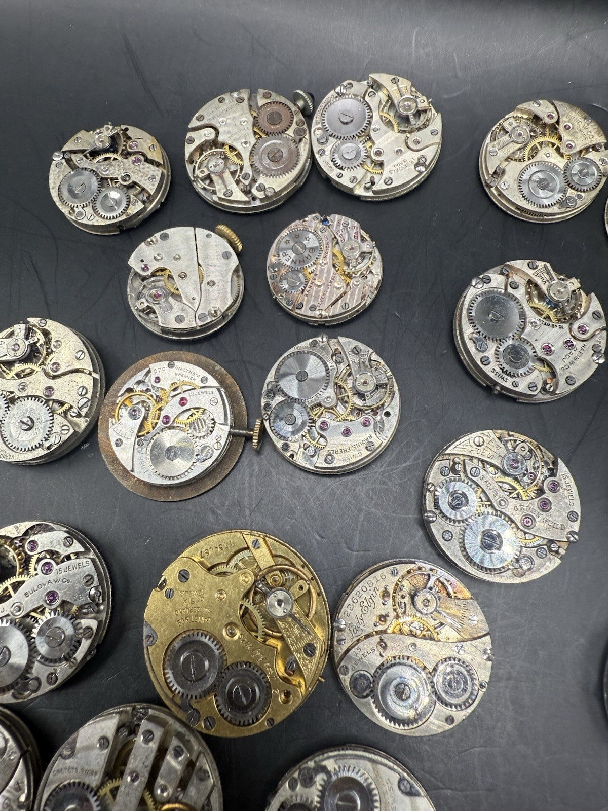 LOT of 36 Vintage Ladies Watch Movements & Dials For Parts/Repair Various Brands