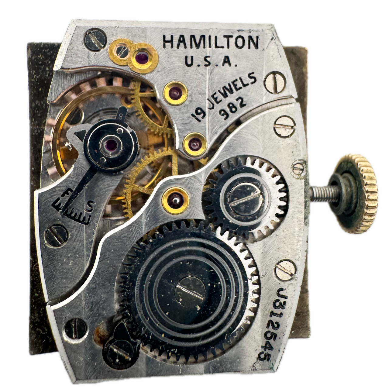 Antique 20.5mm 1946 Hamilton Square Silver Dial 19J Wristwatch Movement 982 USA