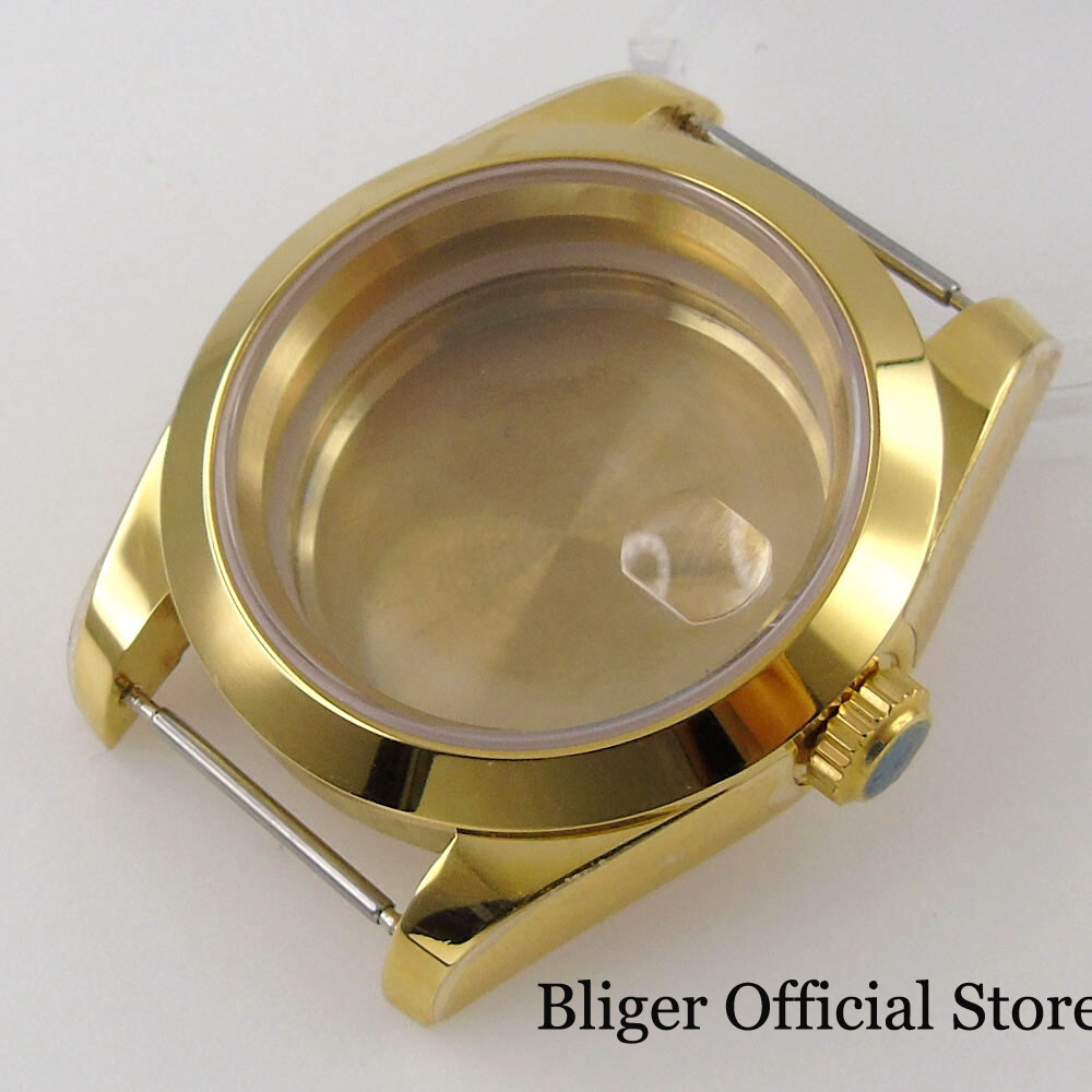 39mm Watch Case fit NH35A ETA 2824 MIYOTA PT5000 Gold Coated Polish Fluted Bezel