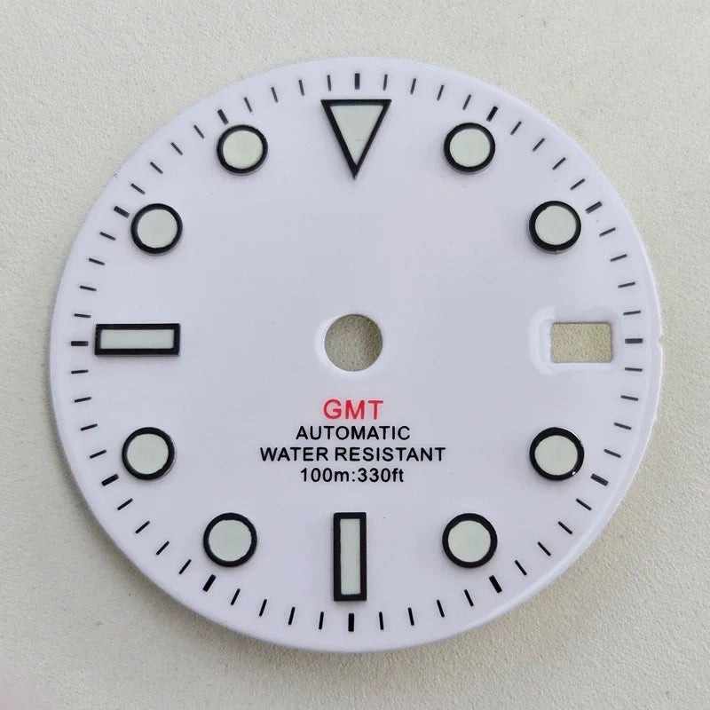 White 28.5mm Blue Lume Watch Dial For NH36 Movement No Logo Red GMT