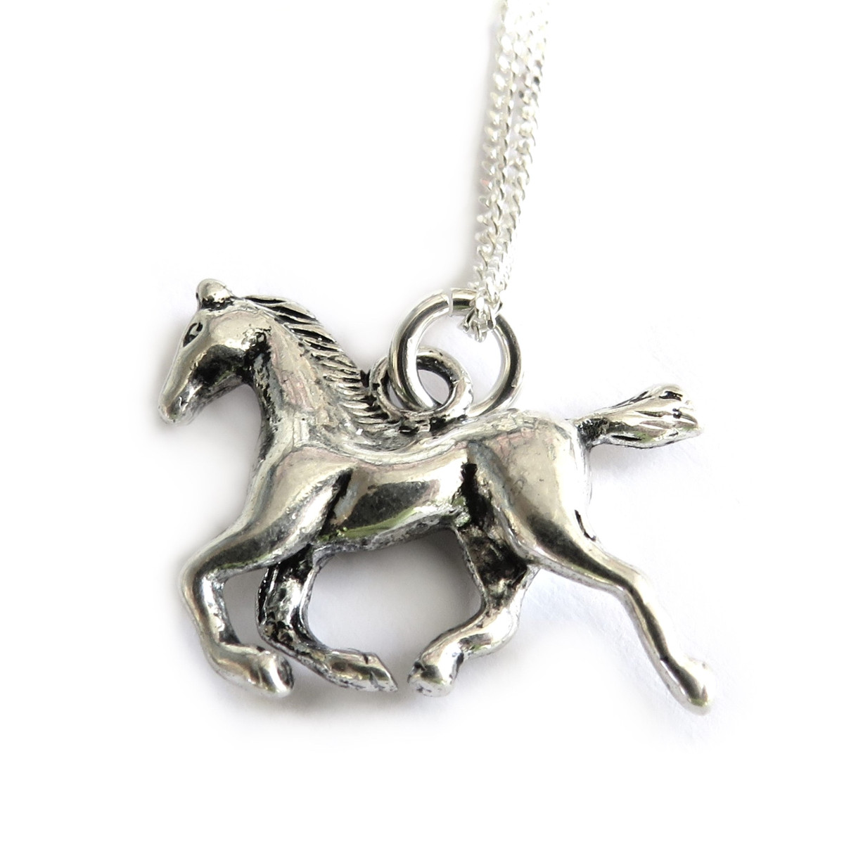 Necklace Silver Plated Horseshoe Charm 11.5mm on 16/18in Sterling Chain Gift Box