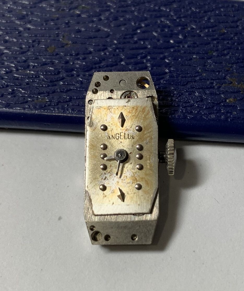 1950s Angelus Watch Co Ladies 17J Swiss Baguette FHF 59 Movement Dial Hands RUNS