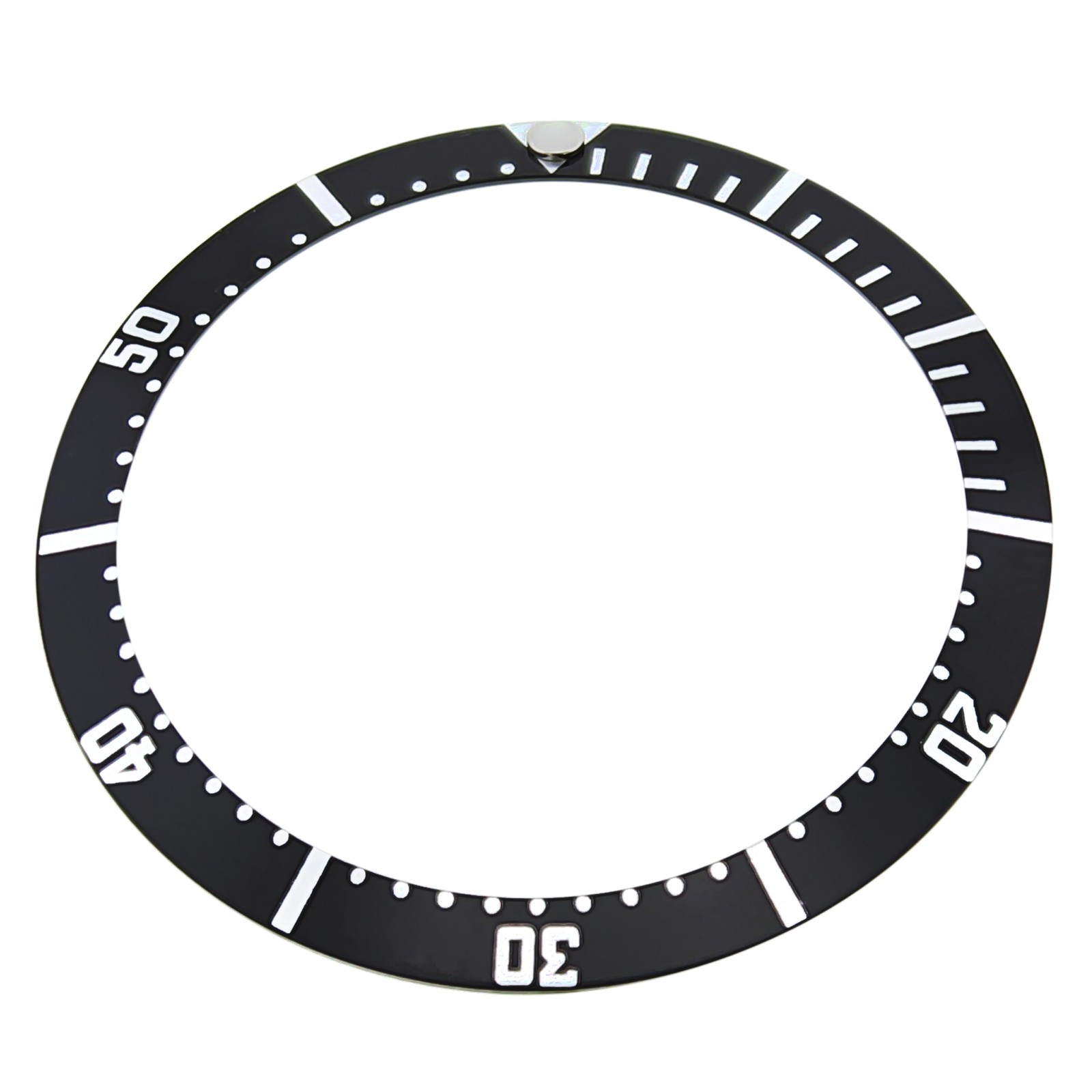 BLACK ALUMINUM BEZEL INSERT WATCH PART 36.90MM X 30.80MM WITH SILVER NUMBERS