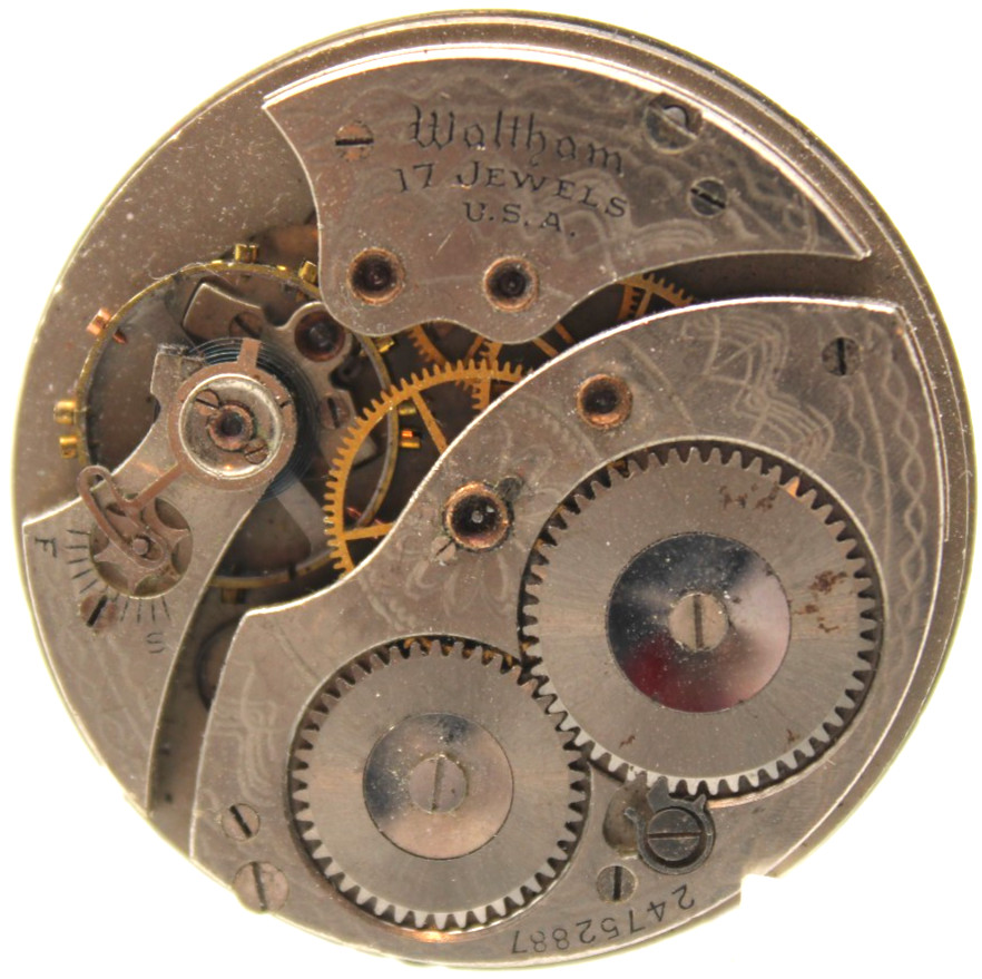 1924 WALTHAM POCKET WATCH MOVEMENT 24752887 GRADE: 225 12s 17j (JF3)
