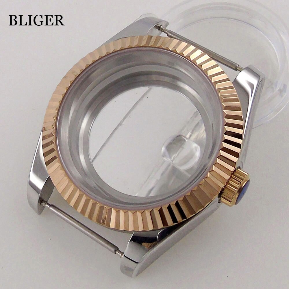 BLIGER 36MM 39MM Rose Gold Silver Watch Case Fluted Bezel fit NH35A NH36A PT5000