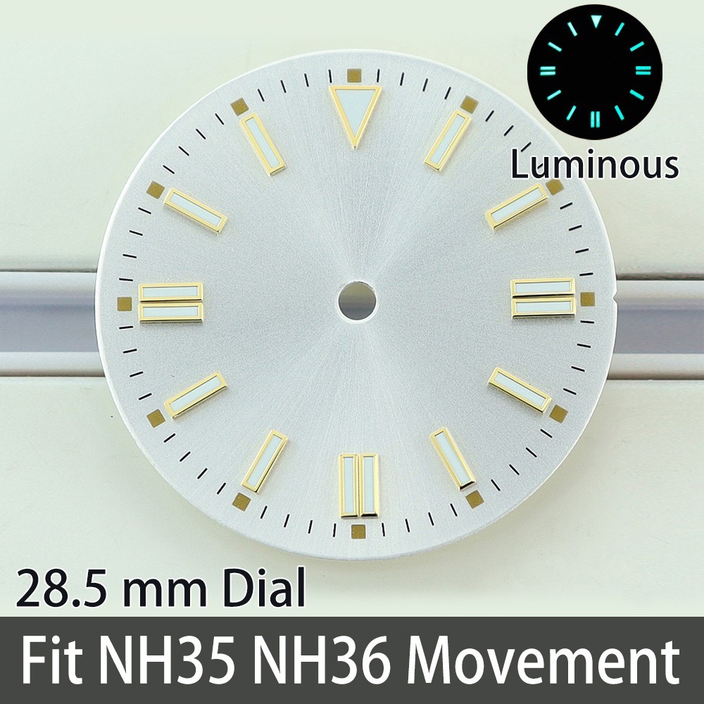 C3 Green Luminous 28.5mm Watch Dials Sunburst Pattern For Seiko NH35 36 Movement