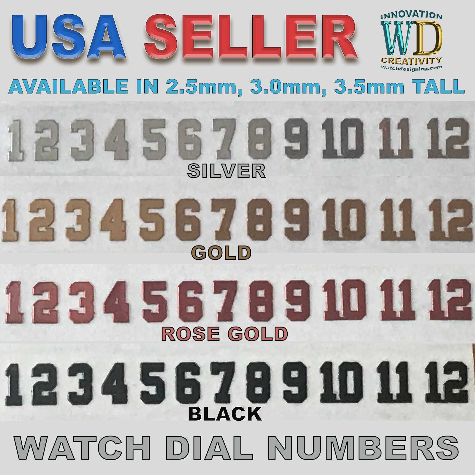 Watch Dial Hour Markers Numbers Numerals dots Parts SILVER GOLD ROSE GOLD BLACK