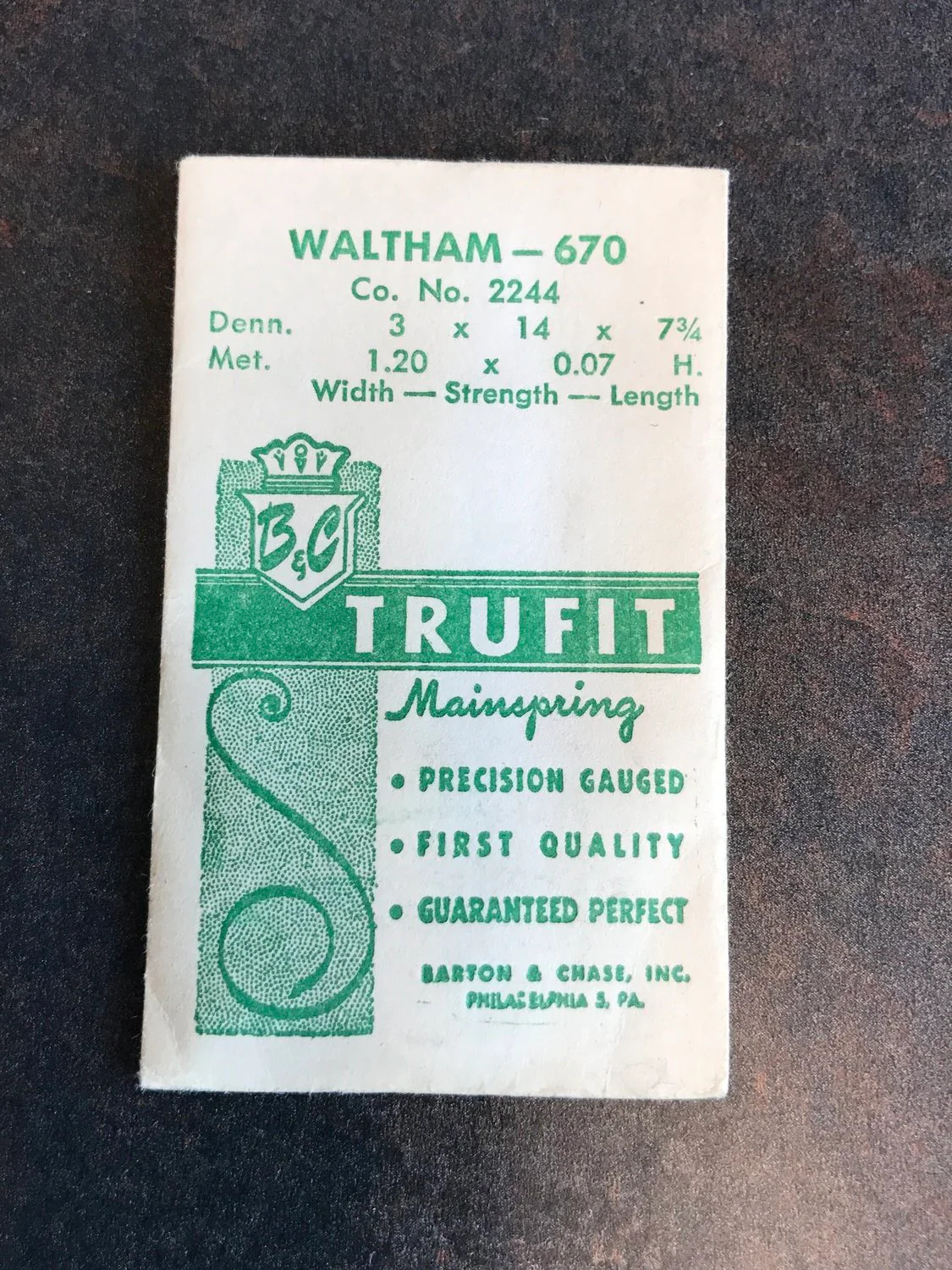 Trufit Mainspring for Waltham 6¾ Ligne Model 670 Factory No. 2244 – Steel