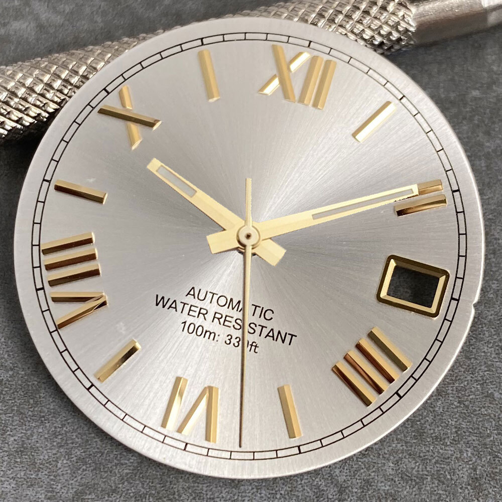 Silver Black Green 29mm Sunburst Watch Dial Gold Roman Numeral fit NH35 NH36
