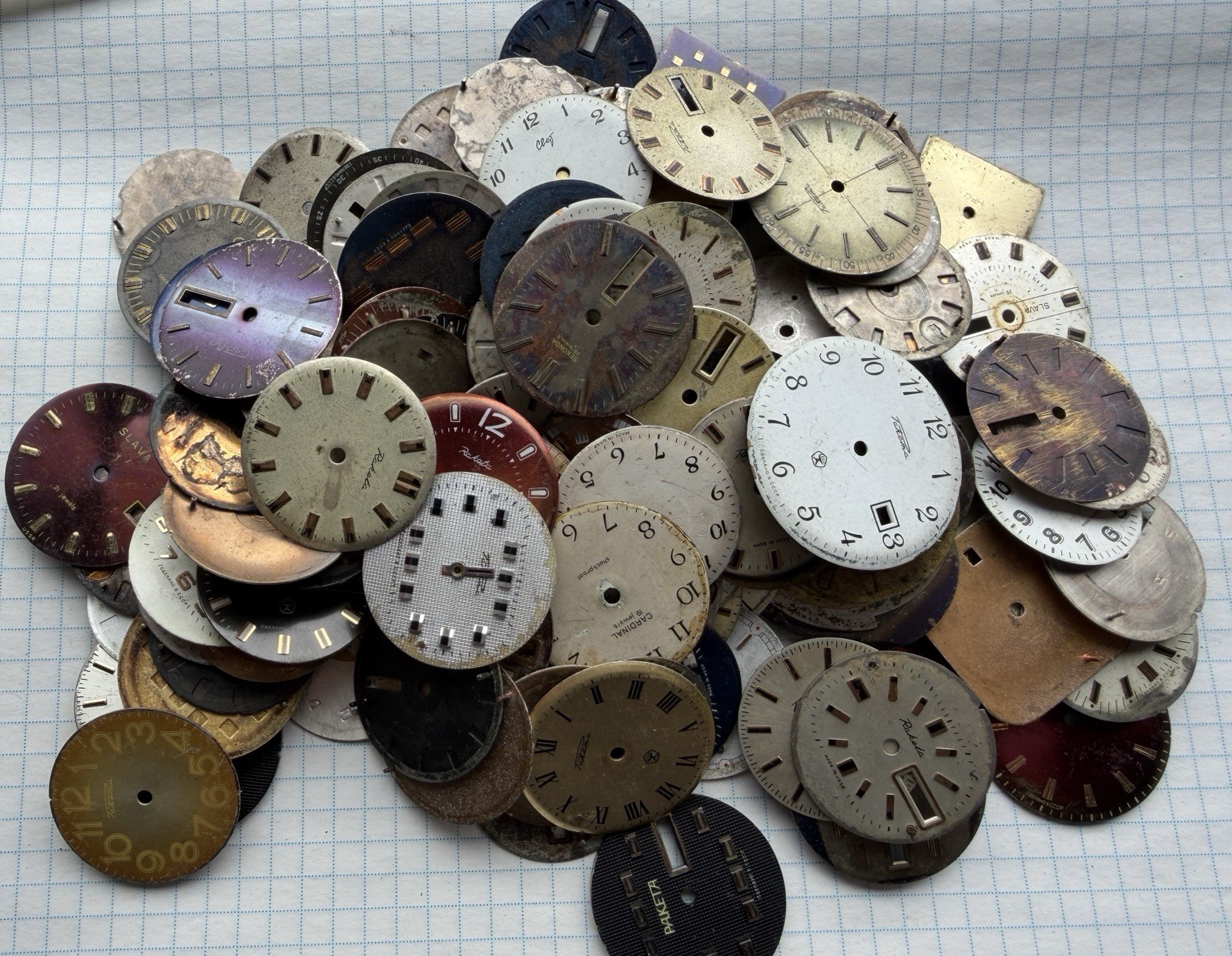 Vintage Watch Dials Lot 400g – Mechanical watch Faces, Steampunk, Soviet Art