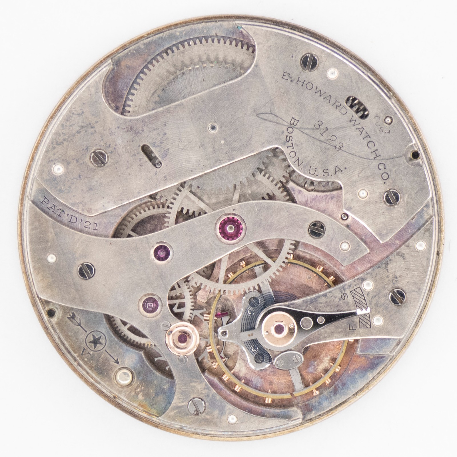 E. Howard Grade Series 14 10-Size 21-Jewel Antique Pocket Watch Movement, Runs