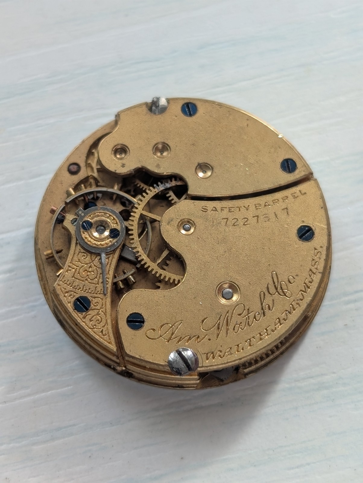 Waltham Grade AM.W.Co Model 1891 0S 7J Pocket Watch Movement (Runs/Untested)