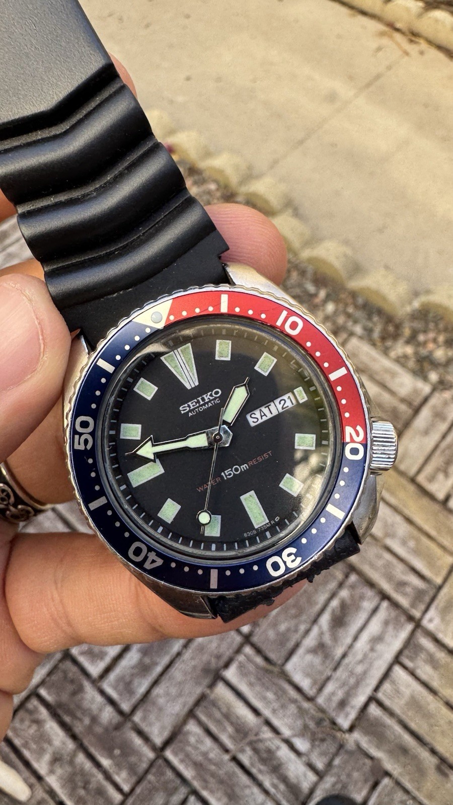 RARE ALL ORIG SEIKO PEPSI DIVERS 150m DIVER BLUE SEIKO 6309-729A Running