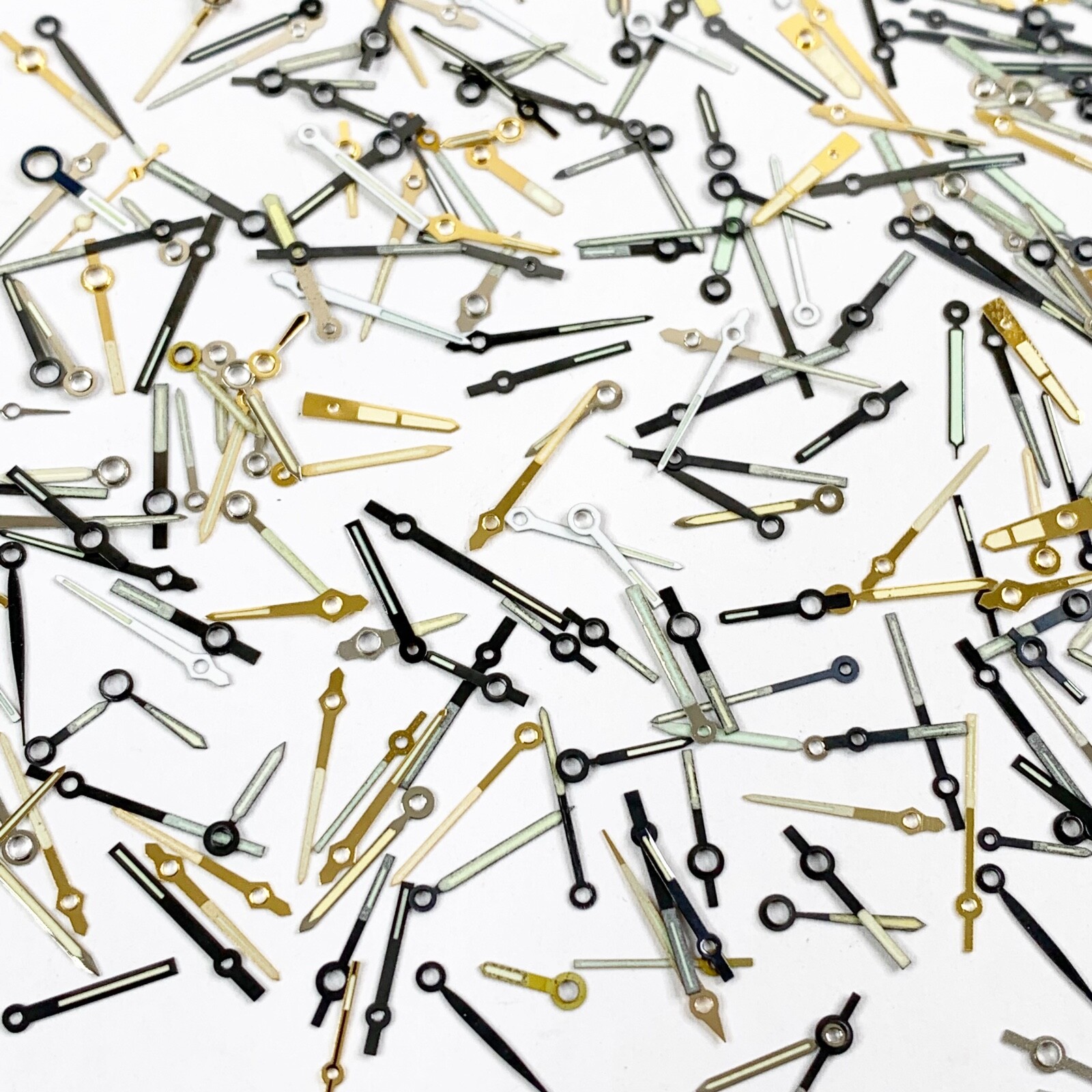 25 Luminous Painted Watch Hands Part Hour Min. Black Gold Watchmaker Repair Lot