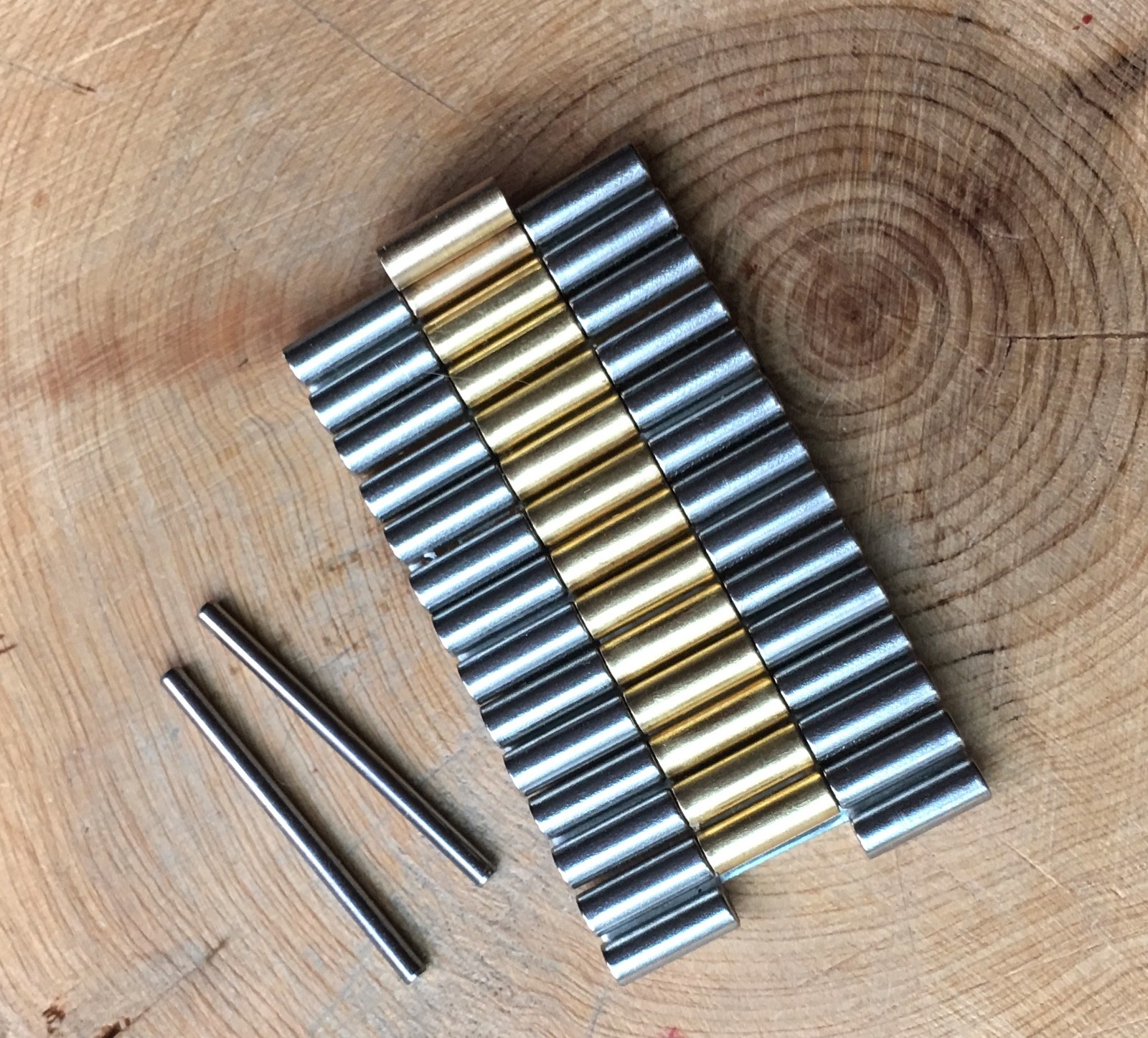 7 rare shaped steel & gold 3-row NSA band links for vintage watch NSA bracelet