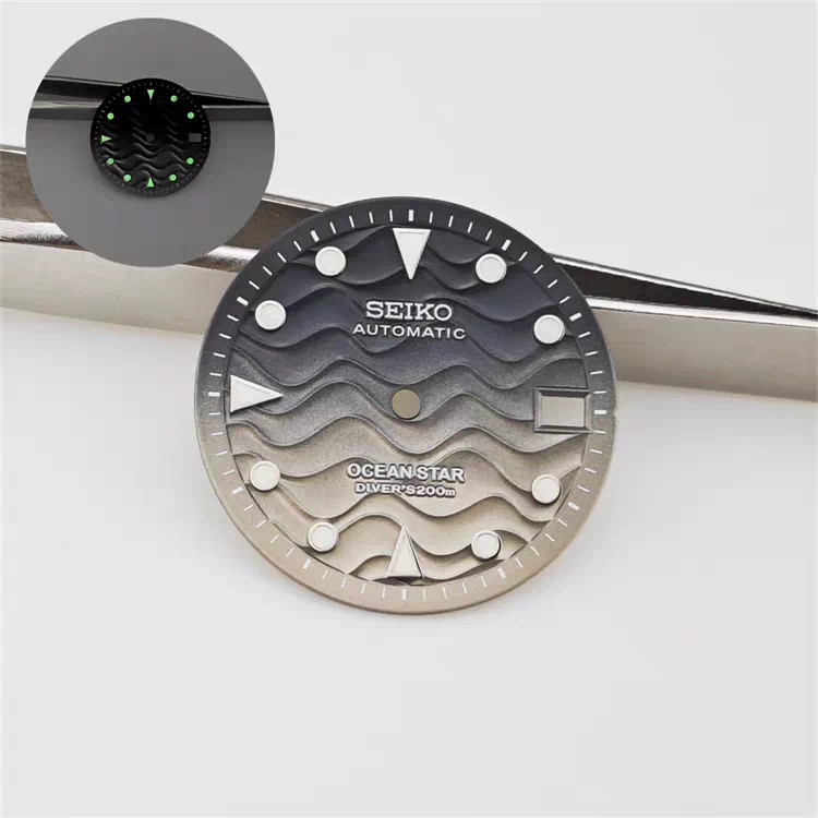 28.5mm Water Ripples Watch Dial Green Lume for Nh35 Nh36 Movement Watch Parts