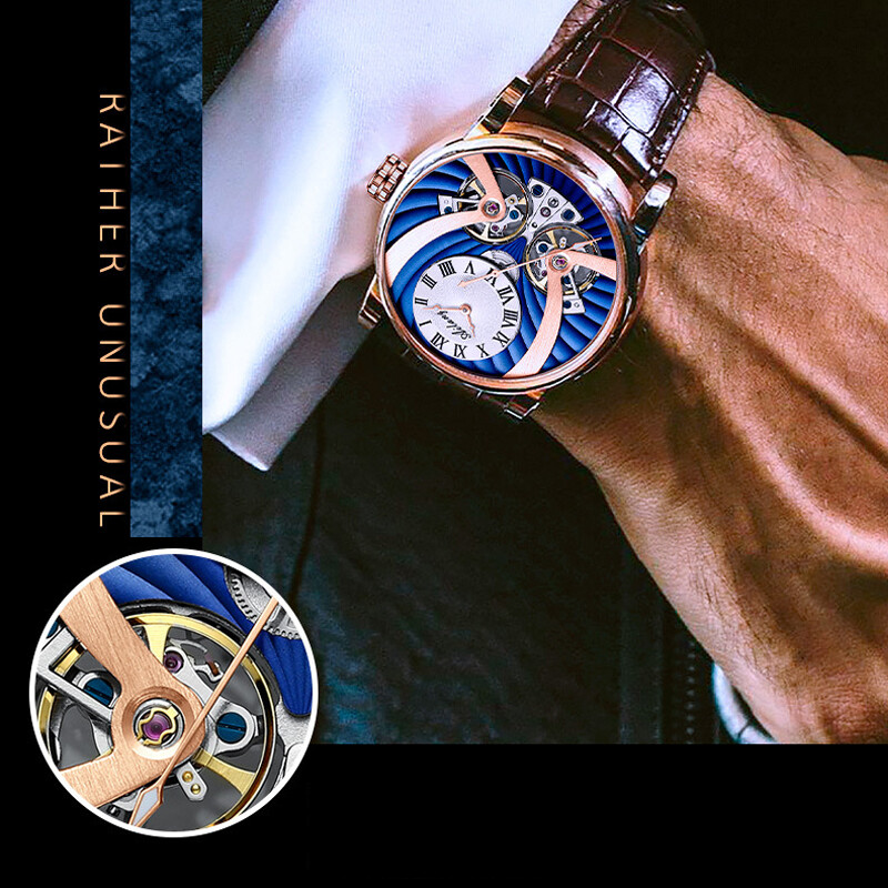 AILANG Men’s Watch Hollow Dual Tourbillon Automatic Mechanical Wristwatches Gift