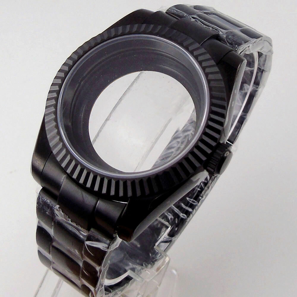 Fit NH35 NH36 ETA 2824 36/39MM Black PVD Fluted Bezel Sapphire Glass Watch Case