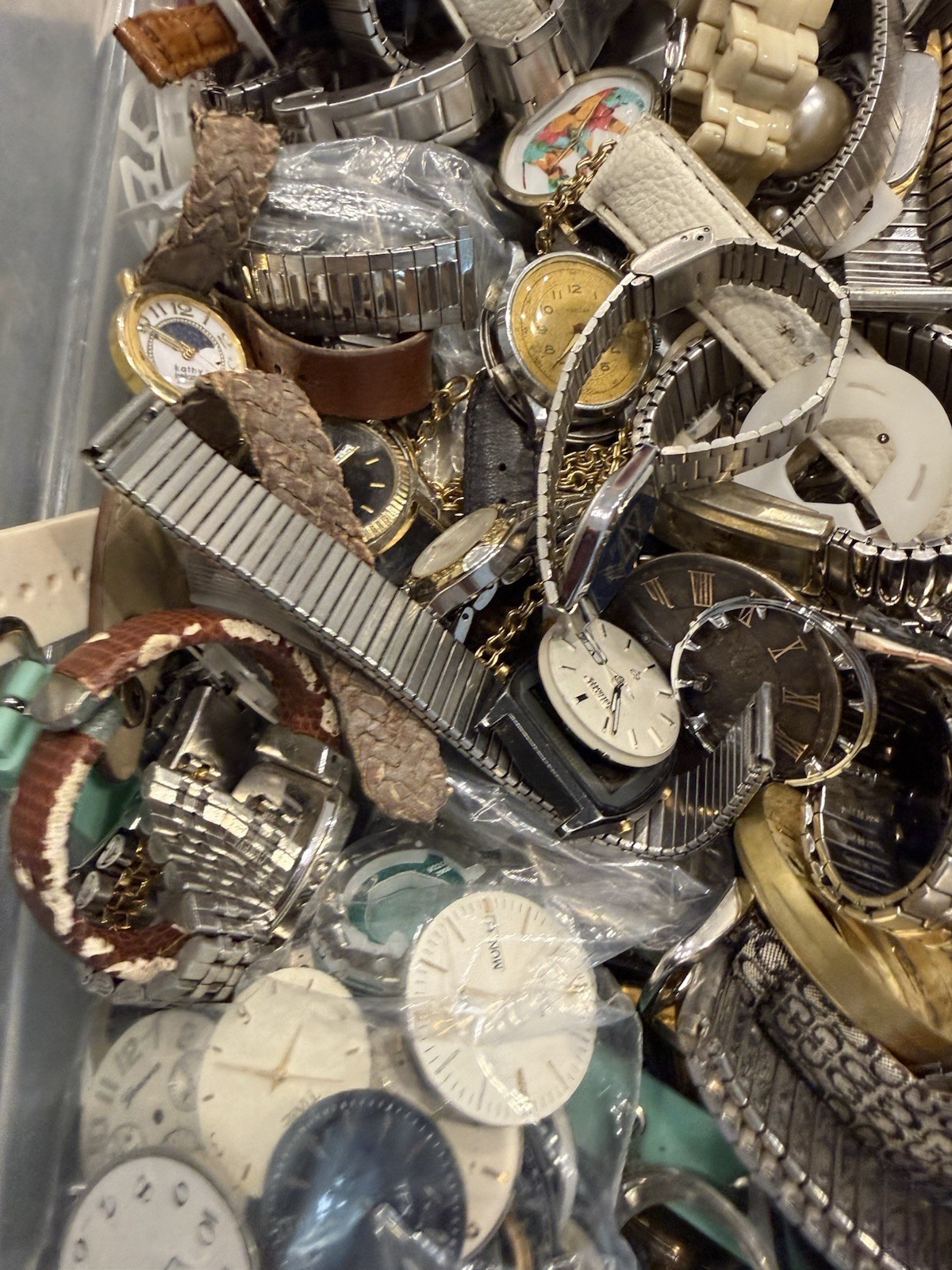 19 Lb Watch Parts Lot Bands Cases Dials Movements Repair AS-IS Mixed Lot