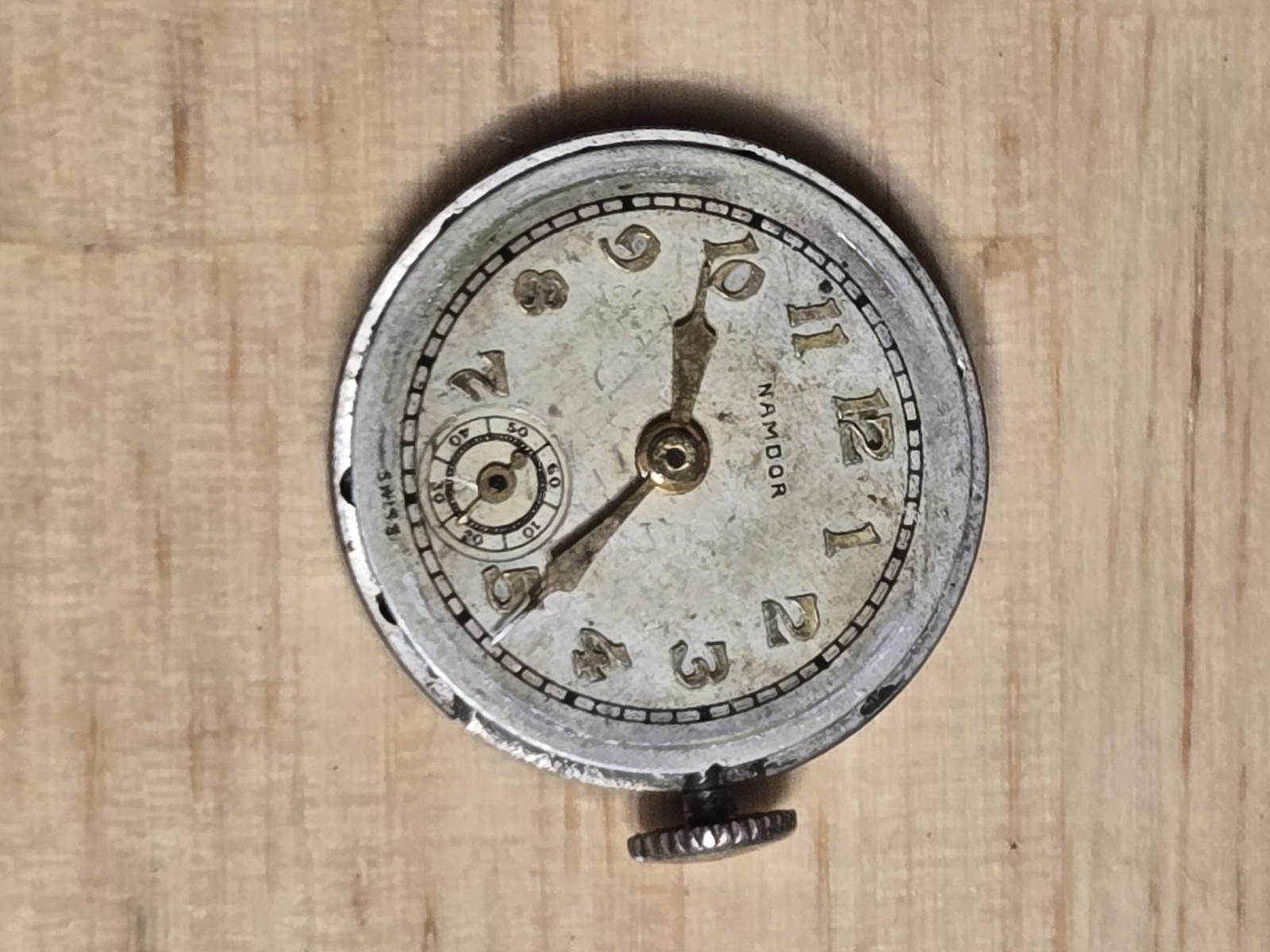 Namdor Watch Co. Movement 7 Jewel 10k Rolled Gold Plate Parts/Repair AS IS