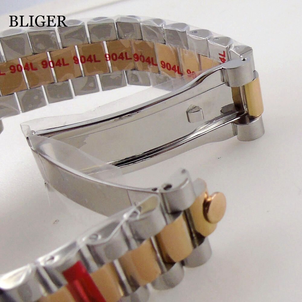 36MM/39MM Rose Gold Watch Case Fluted Bezel fit NH35 PT5000 President Bracelet