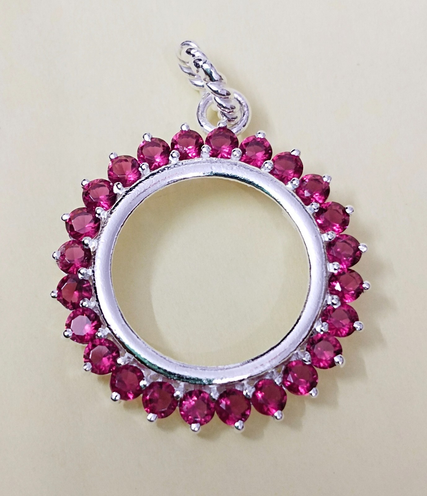 925 Sterling Silver Round Blank Bezel Pendant setting prong Cubic pink CZ Tools