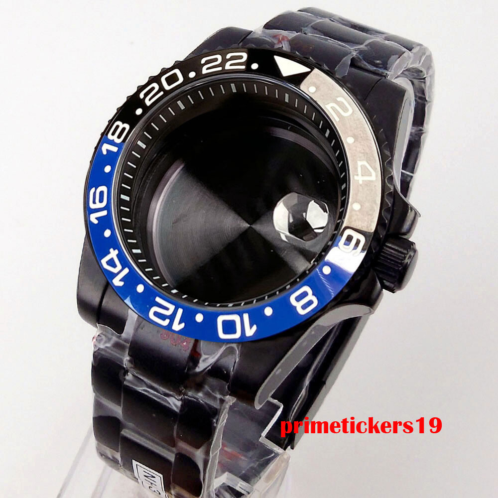 40mm Black Watch Case Chapter Ring Bracelet Sapphire Fit NH35 ETA2824 PT5000