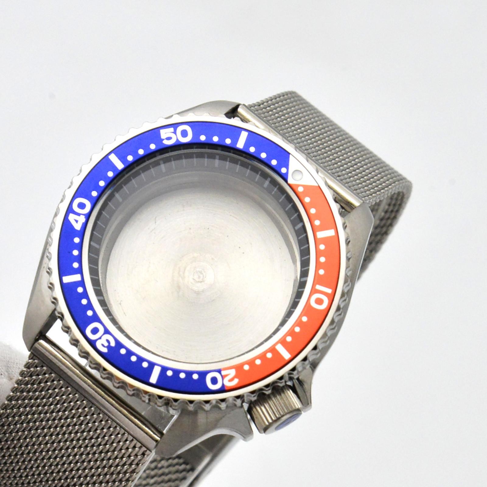 42mm Blue+Orange Steel Watch Case Bezel Strap Band Set For NH35 NH36 Movement