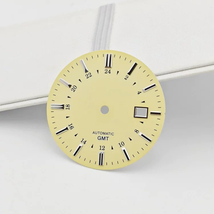 35mm Cream Color GMT Watch Dial No Lume for Nh34 Nh35 Movement Watch Parts