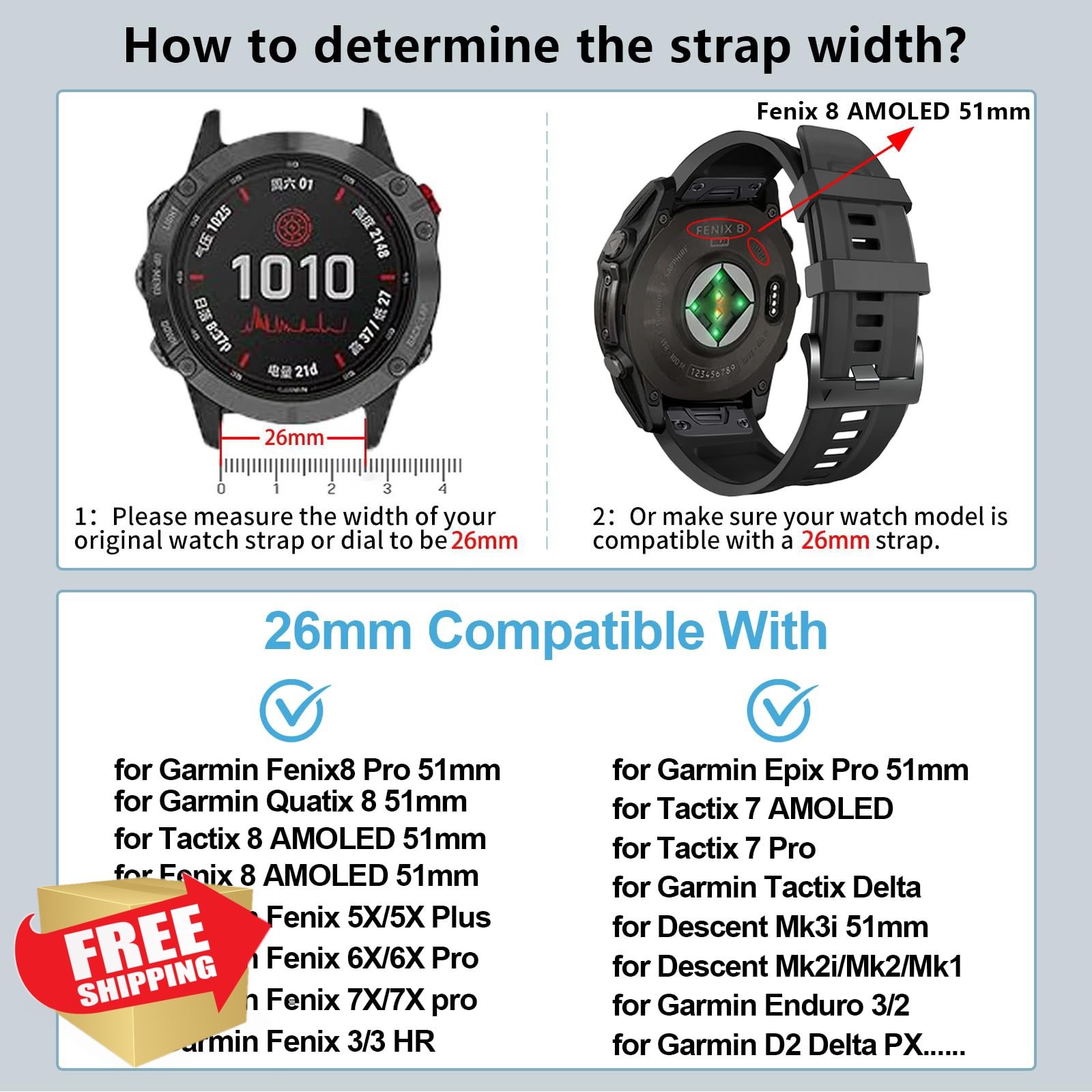 ZPJPPLX 26mm Bands for Garmin Fenix 8 Pro 7X 6X 5X Mk2i MK3i