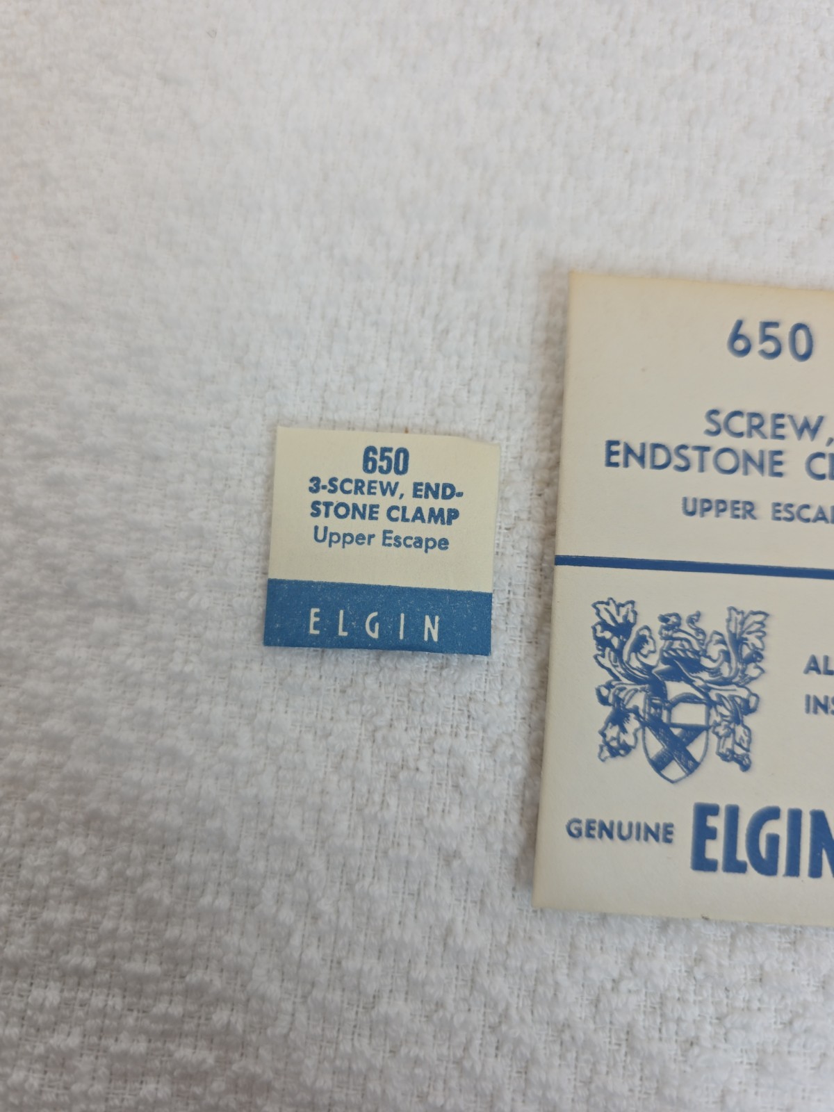 Genuine Elgin 3 Screw, Endstone Clamp Upper Escape #650 Watch Parts NOS