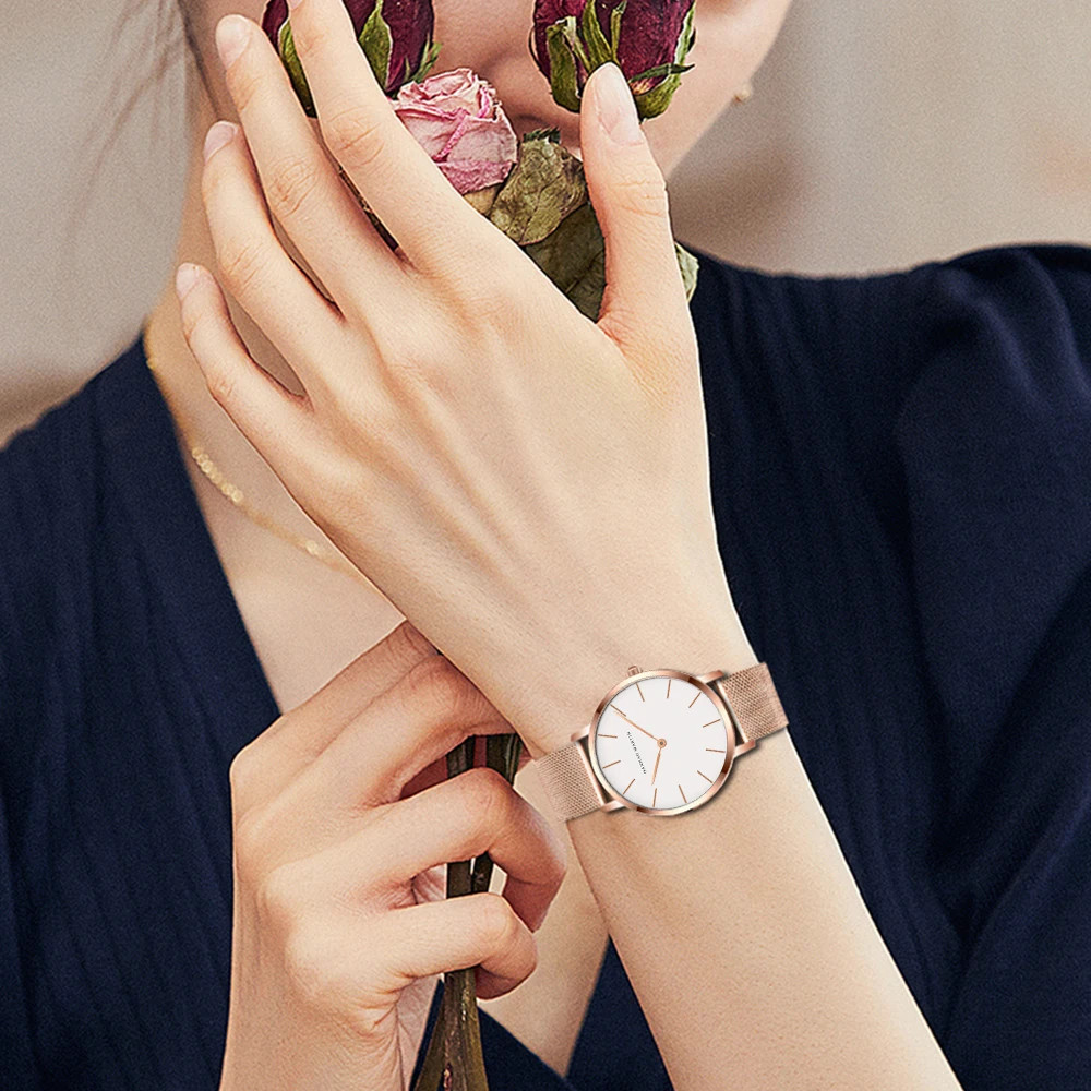 2023 New Women Bracelet Watch 1 Set Japan Quartz Movement Simple Rose Gold Stain