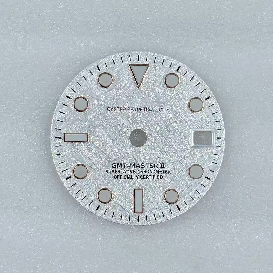 28.5mm GMT Meteorite pattern Watch Dial Green Luminous For NH34 Movement
