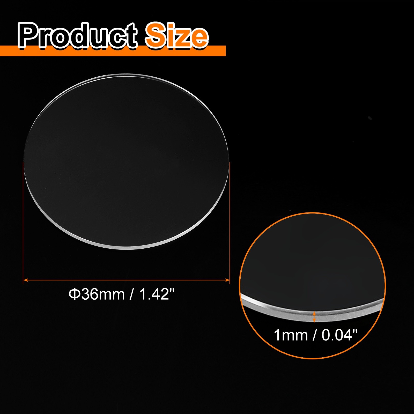 Watch Crystal Glass Lens 36mm Dia 1mm Thick Flat Round Sapphire Replacement