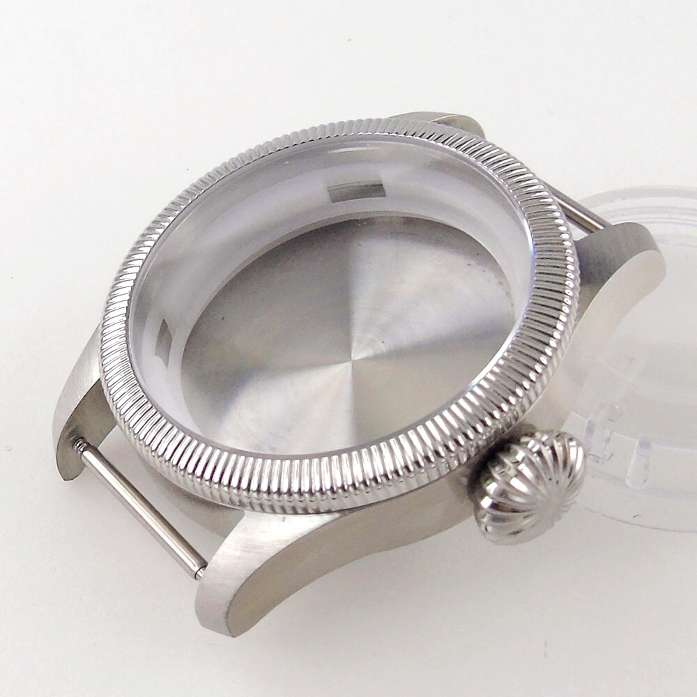 39mm Fluted Bezel Steel Sapphire Glass Watch Case Black Dial Fit NH35 NH36 2824