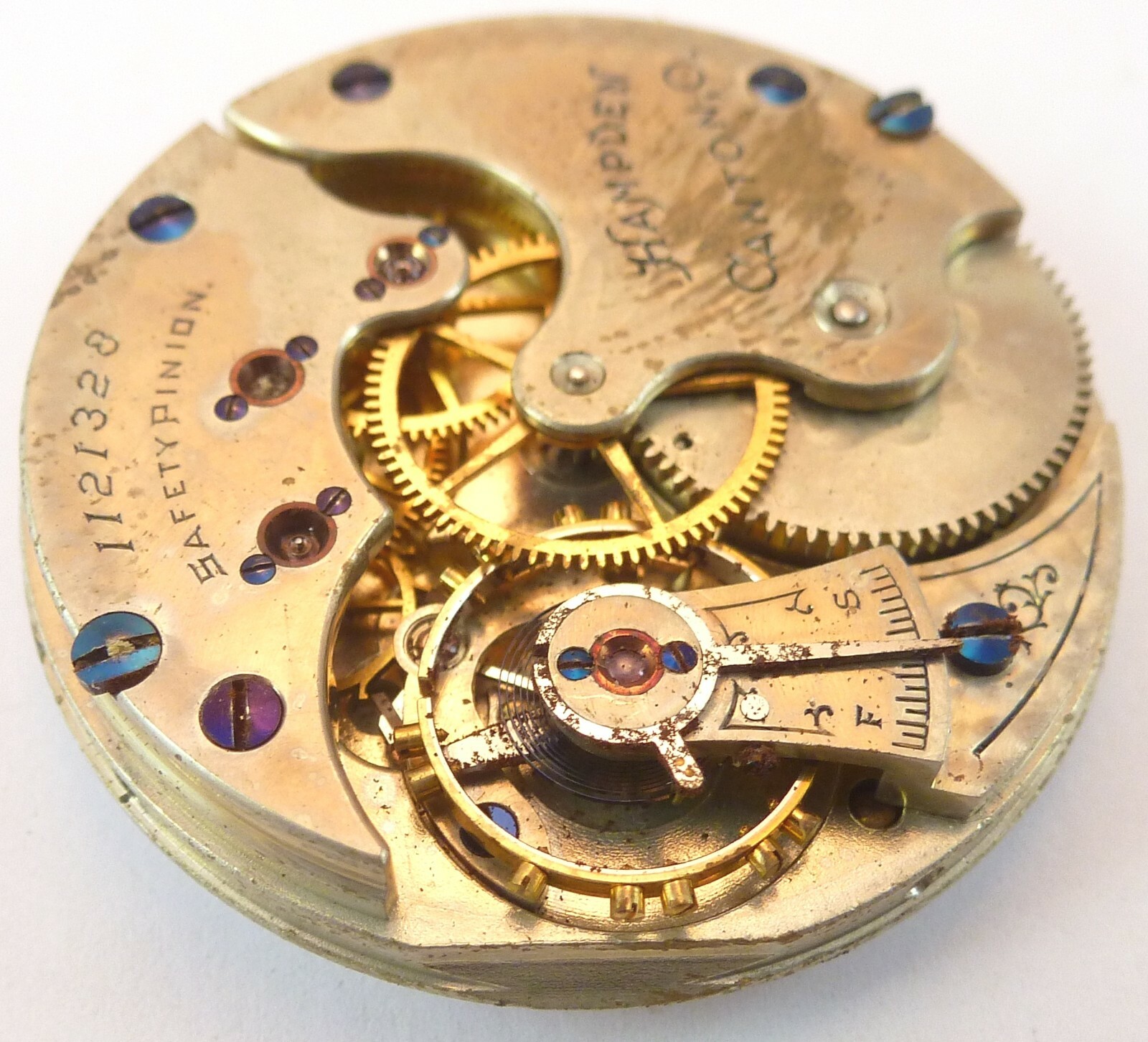 Antique Hampden 213 Pocket Watch Movement – Parts Repair- Broken Balance