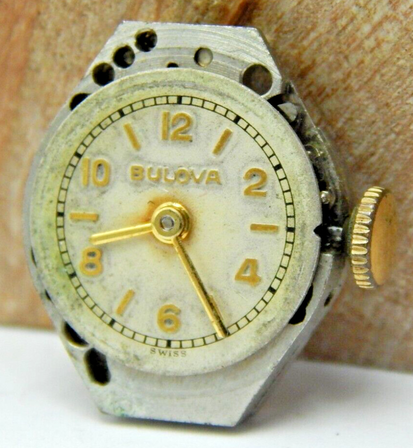 Vintage 1936 Bulova 6AM 17 jewel ladies wrist watch movement with dial & crown