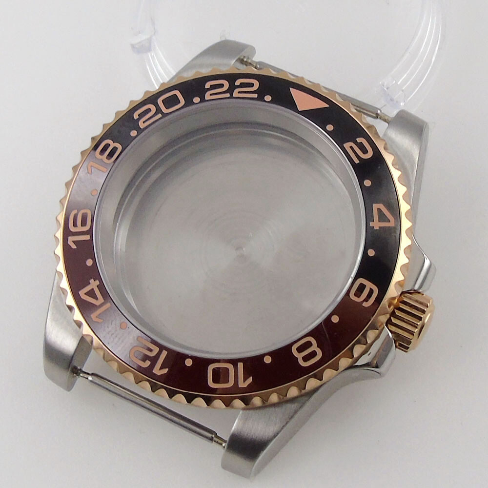 Two Tone Rose Gold Coated 40mm Watch Case For NH35 NH36 MIYOTA Sapphire Glass
