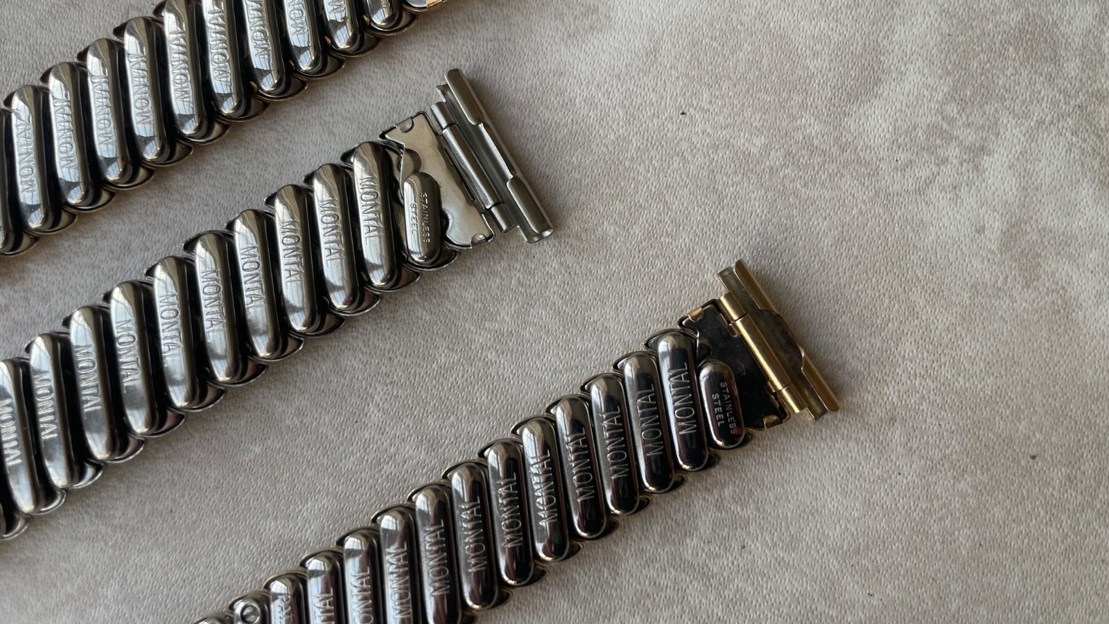 Original Montal made in England steel and gold stretch bracelets 18mm & 20mm