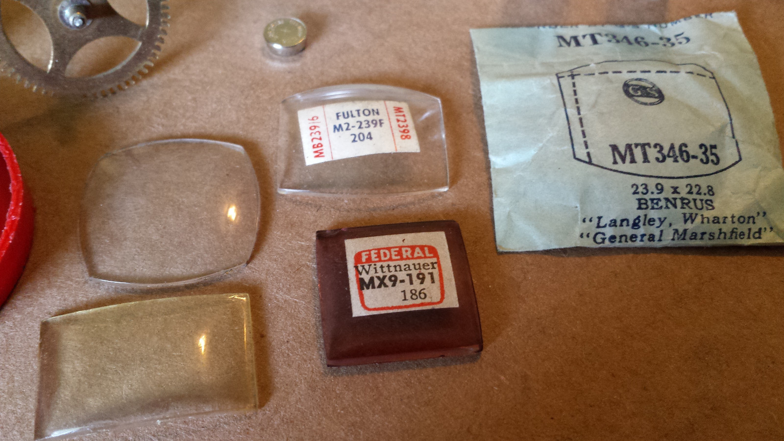 Fulton Wittnauer Benrus Watch Glass, Leather Wrist Band, Screws, Battery, Gears