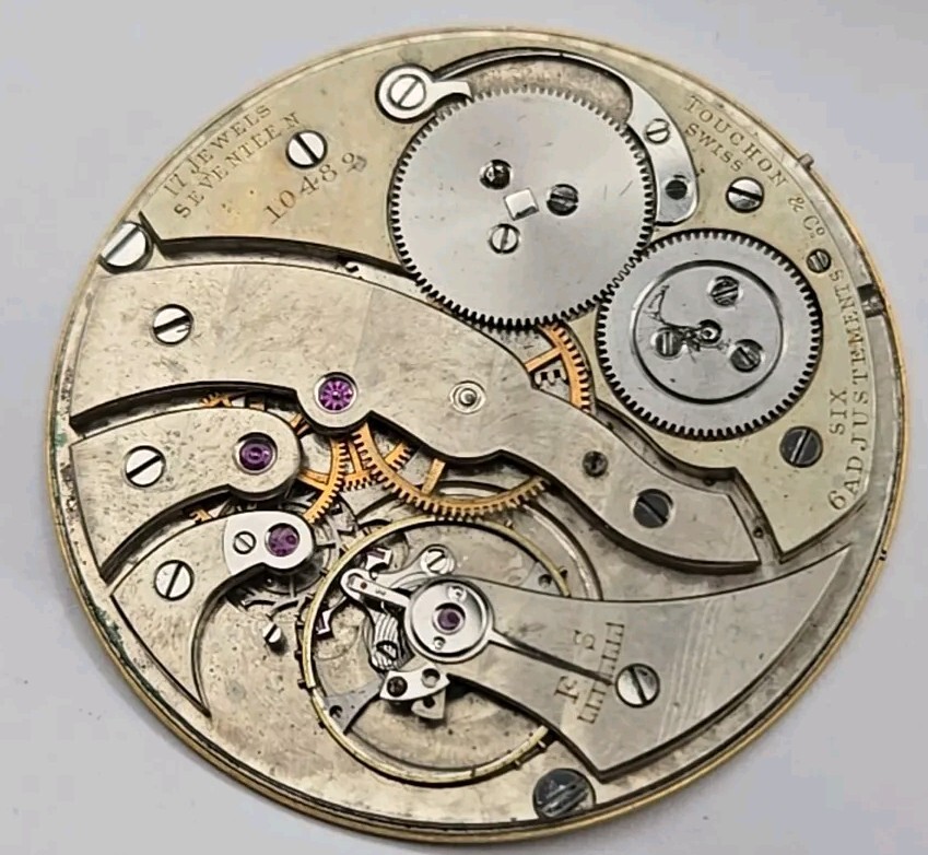 Antique 3mm Thin Touchon & Co Pocket Watch Movement For Repairs 42mm