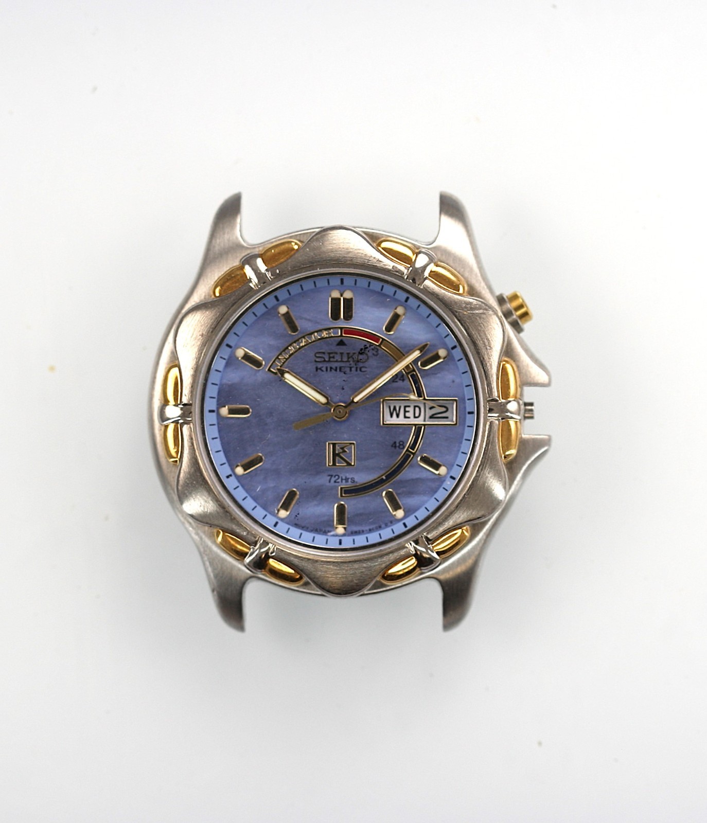 Seiko Kinetic Watch Men 5M42-0B09 Stainless St WR Day Date Quartz NON-WORKING