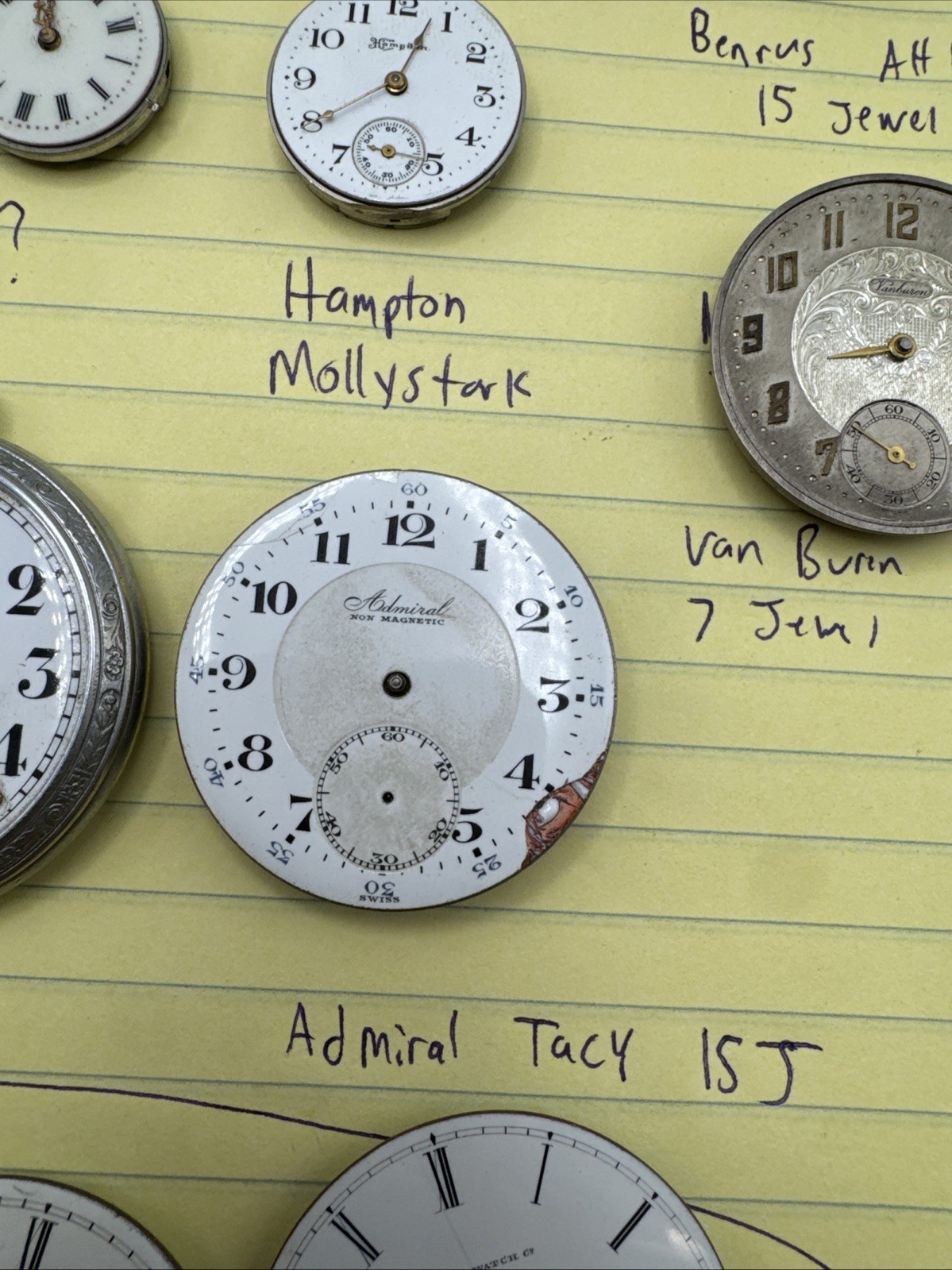 Vintage Pocket Watch Movement Parts lot New Era Benrus Roamer Admiral Van Buren