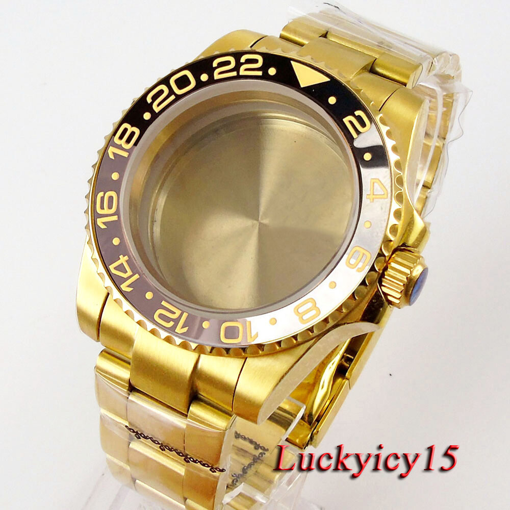 40MM Watch Parts Sapphire Glass Watch Case Golden Bracelet Fit NH35 NH36 ETA2824