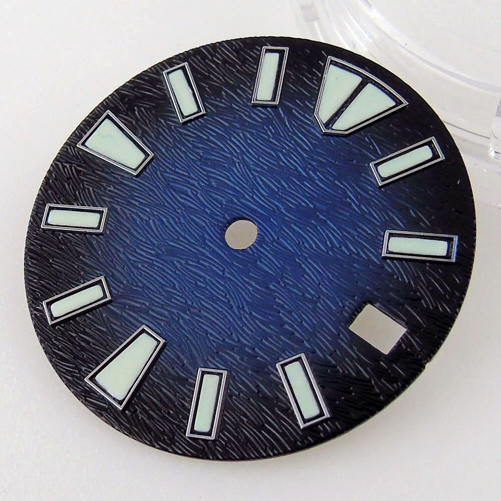 28.5mm Watch Dial Fit for NH35A Movement 4.2 / 3 o’clock Crown Green Lume Index