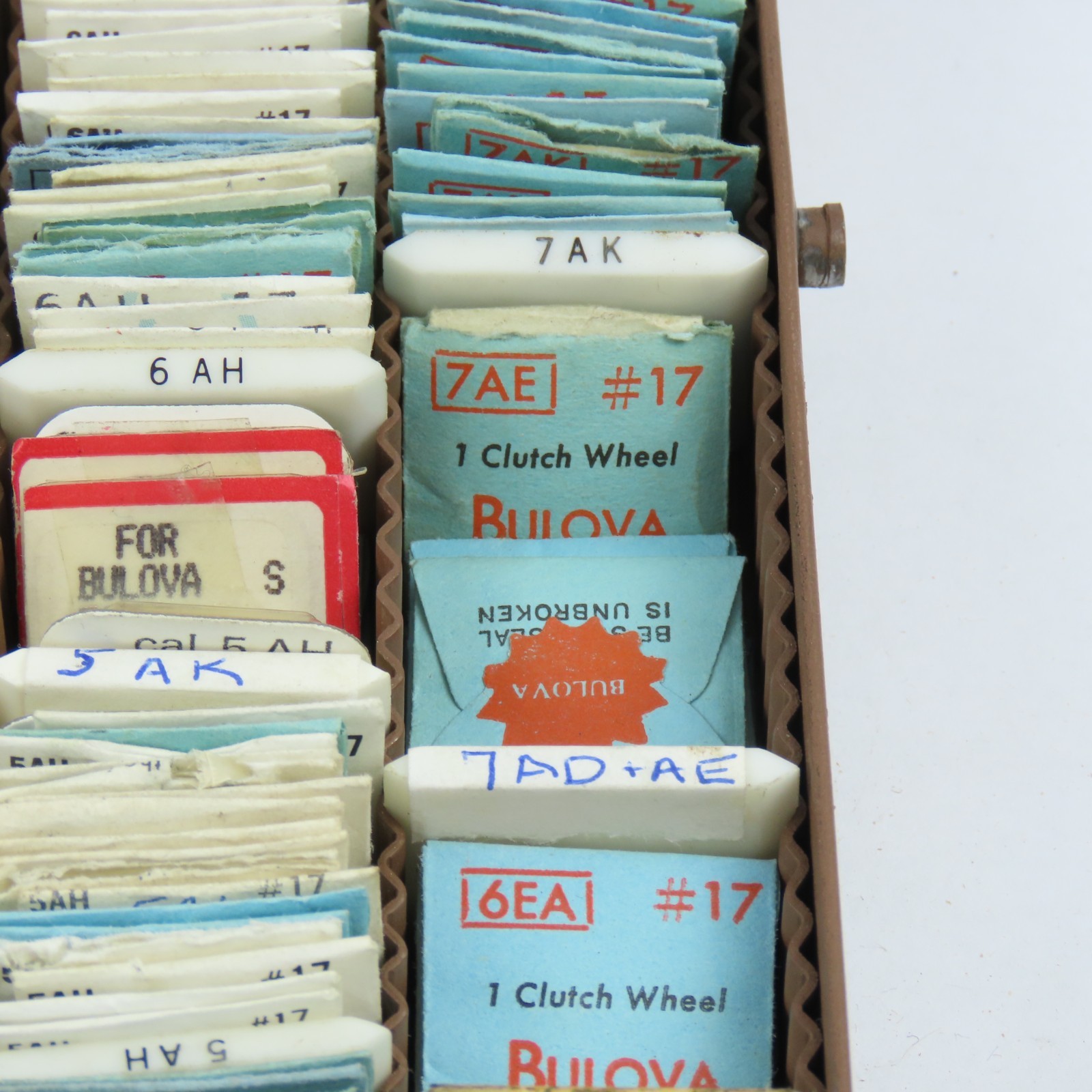 Genuine Factory Bulova Wristwatch Parts Drawer | Stems | Clutch Wheel