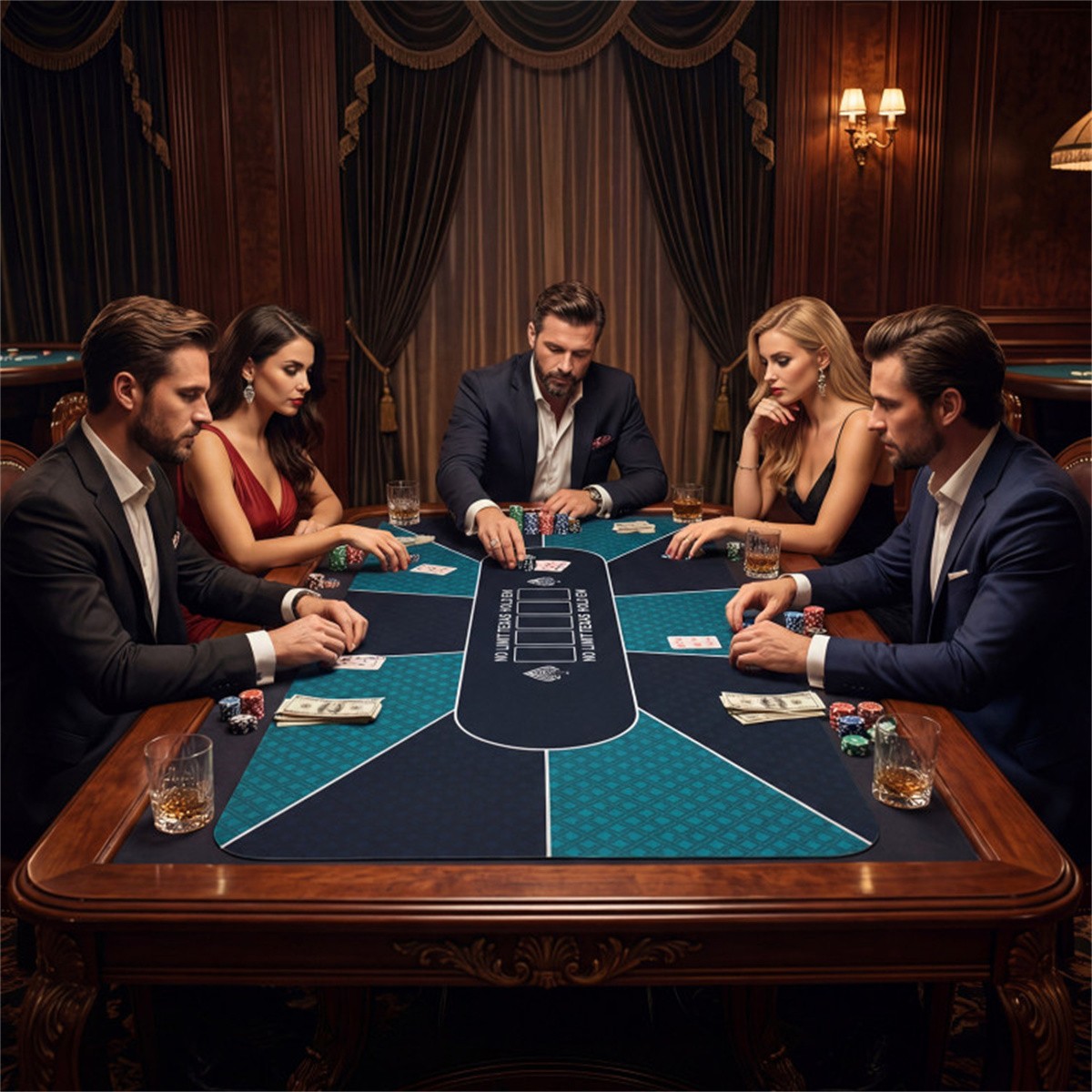 70″×35″ 10 Player Poker Table Mat Non-Slip Rubber Base w/ Carry Bag