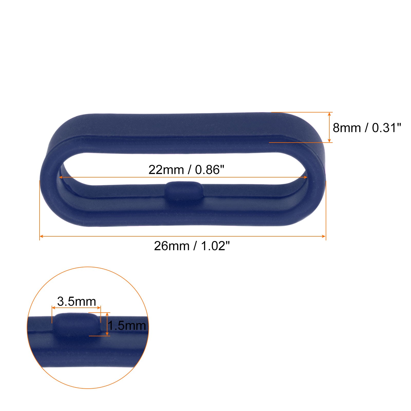 10Pcs Watch Band Strap Loop Silicone Fastener Rings for 22mm Band Midnight Blue