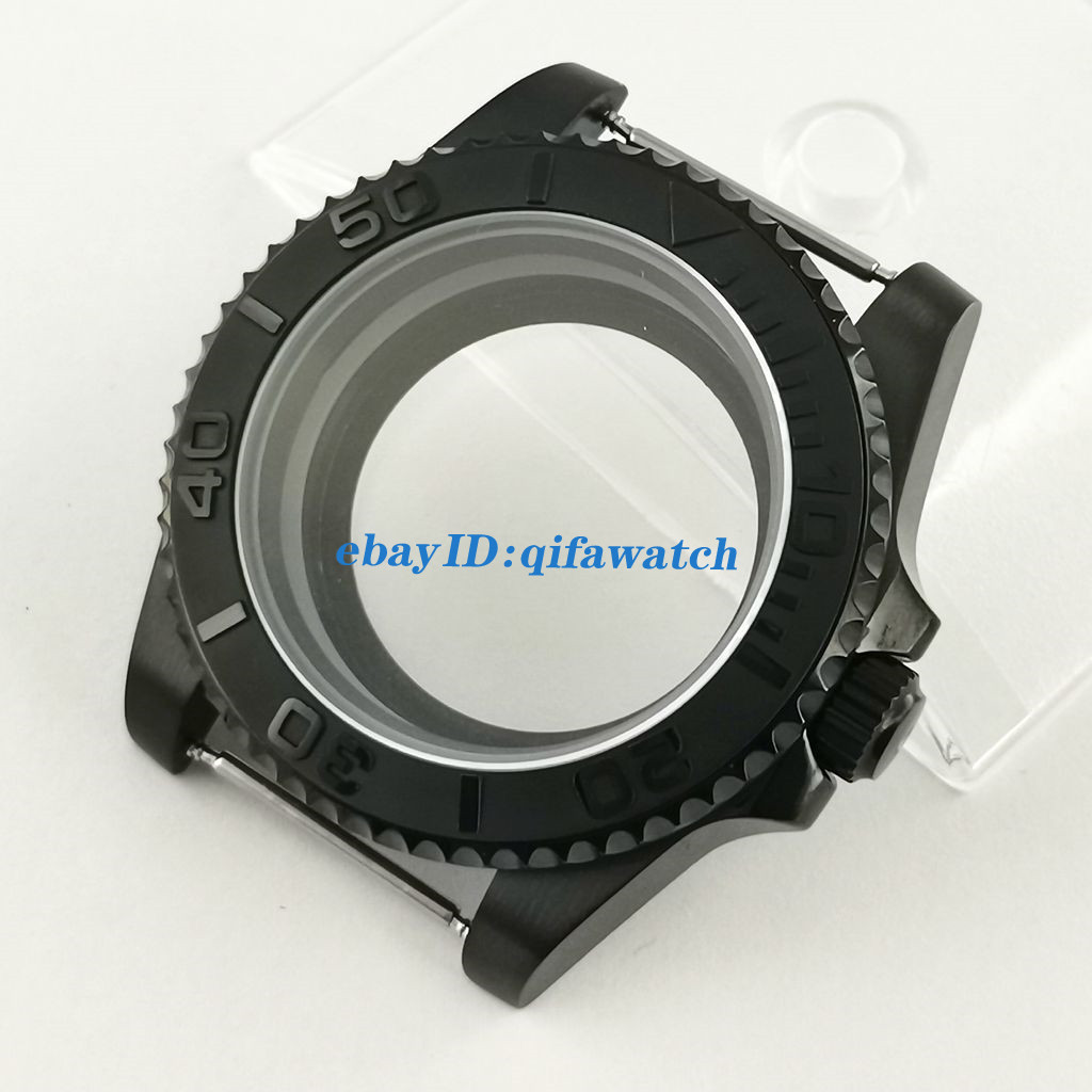 40mm No magnifying glass Black PVD Watch Case ceramic NH35 NH36 NH35A Movement