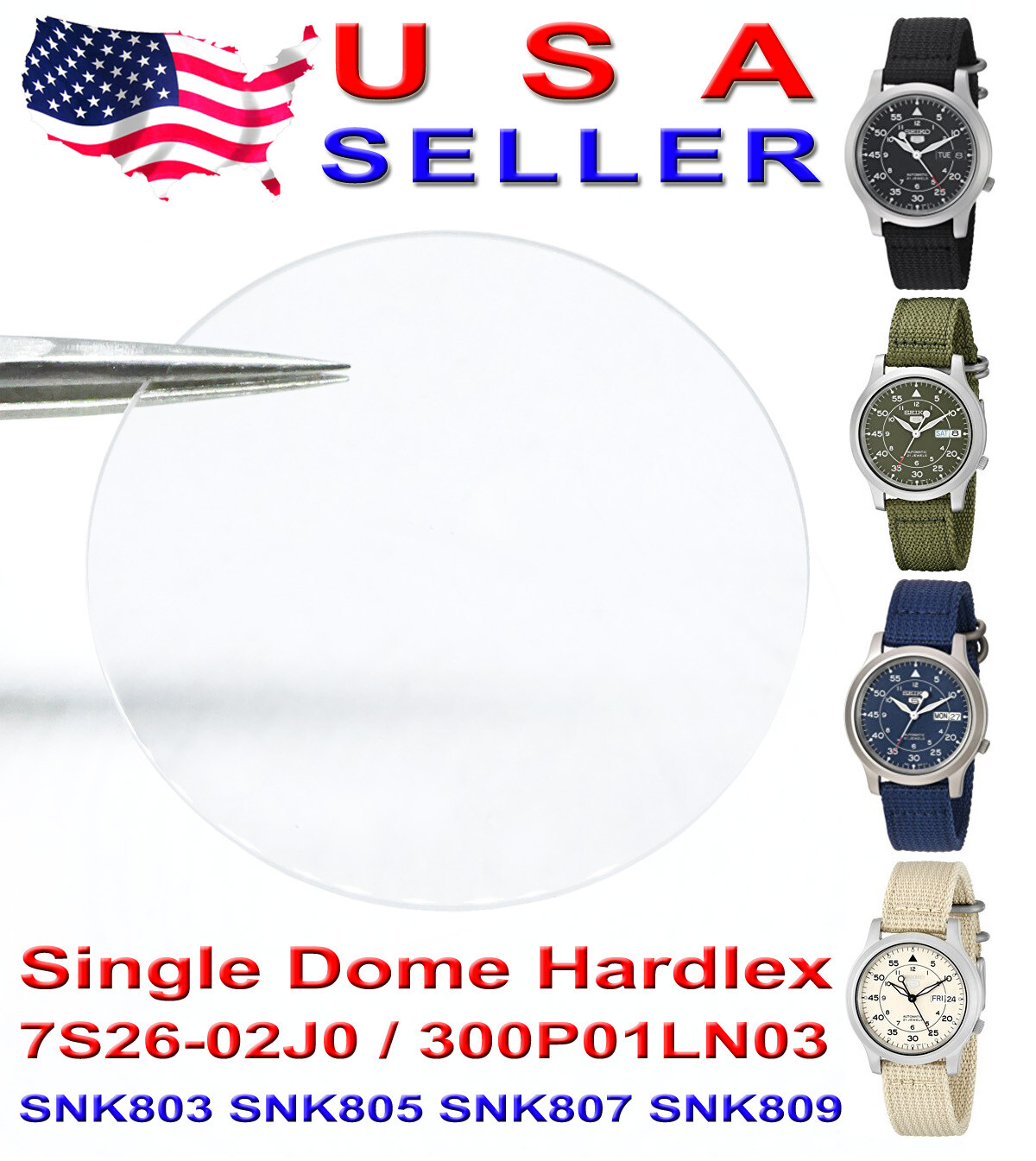 Single Dome Flat Crystal Glass for Seiko 5 7S26-02J0 SNK803 SNK805 SNK807 SNK809